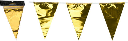 Party Vlaggenlijn - binnen/buiten - plastic - metallic goud - 6 m - 25 vlaggetjes Goudkleurig