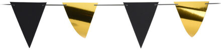 Party Vlaggenlijn - binnen/buiten - plastic - metallic zwart/goud - 6 m - 25 vlaggetjes Goudkleurig