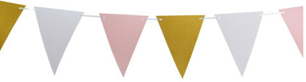 Party Vlaggenlijn - binnen - papier - roze/goud/wit - 6 m - 25 vlaggetjes Multi