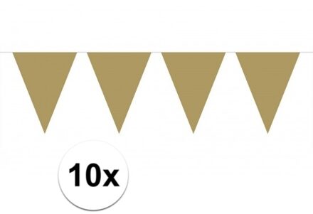 Party Vlaggenlijn puntvlaggetjes - 10x - kunststof - goud - 10 meter - Slinger - versiering