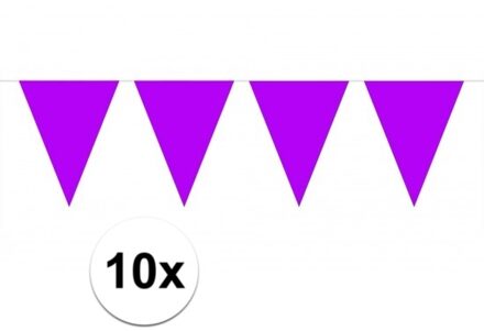 Party Vlaggenlijn puntvlaggetjes - 10x - kunststof - paars - 10 meter - Slinger - versiering