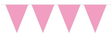 Party Vlaggenlijn puntvlaggetjes - 1x - kunststof - roze - 10 meter - Slinger - versiering