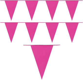 Party Vlaggenlijn puntvlaggetjes - 2x - kunststof - fuchsia - 10 meter - Slinger - versiering