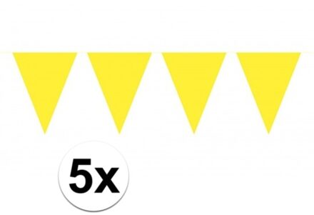 Party Vlaggenlijn puntvlaggetjes - 5x - kunststof - geel - 10 meter - Slinger - versiering