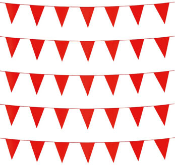 Party Vlaggenlijn puntvlaggetjes - 5x - kunststof - rood - 10 meter - Slinger - versiering
