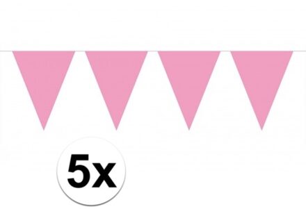 Party Vlaggenlijn puntvlaggetjes - 5x - kunststof - roze - 10 meter - Slinger - versiering