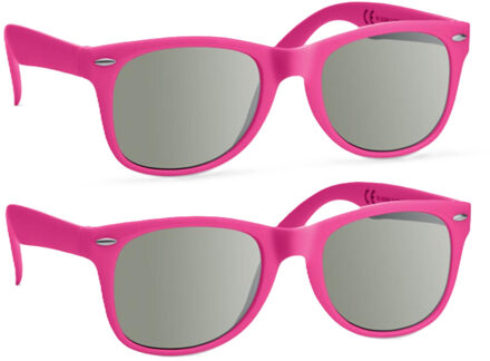 Party Zonnebril - 2x - fuchsia roze - hip design - volwassenen - carnaval/ verkleed