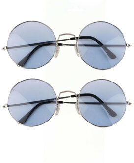 Party zonnebril - 2x - Hippie Flower Power Sixties - grote XL ronde glazen - blauw