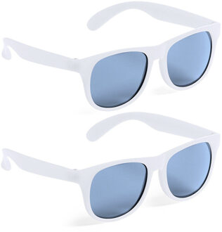 Party zonnebril - 2x - wit - kunststof - UV400 - verkleedbril voor volwassenen