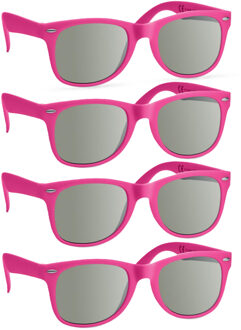 Party Zonnebril - 4x - fuchsia roze - hip design - volwassenen - carnaval/ verkleed