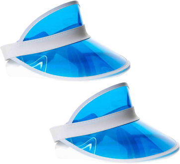 partychimp 2x Stuks Jaren 80 transparante zonnekleppen - blauw