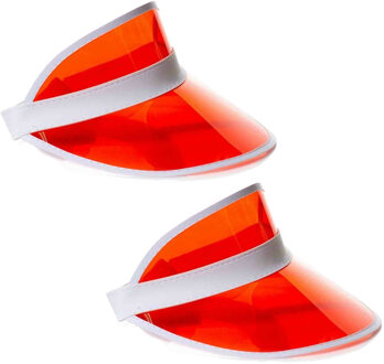 partychimp 2x Stuks Jaren 80 transparante zonnekleppen - rood