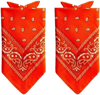 partychimp 2x Stuks traditionele bandana's - oranje - 52 x 55 cm - Verkleedhoofddeksels