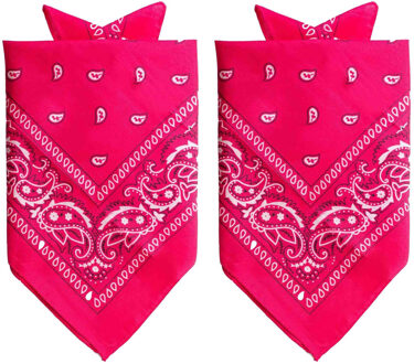 partychimp 2x Stuks traditionele bandana's - roze - 52 x 55 cm - Verkleedhoofddeksels