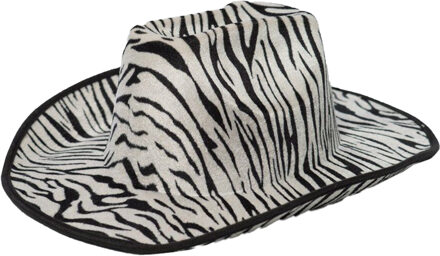 partychimp Carnaval verkleed Cowboy hoed Zebra - zwart/wit - volwassenen - Zebra print