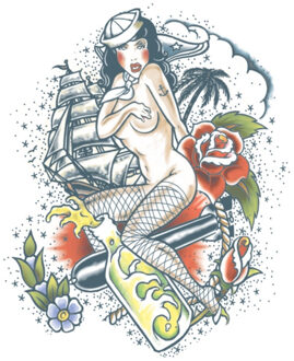 partychimp Carnaval verkleed nep tattoo XL - sexy pin-up matroos - getatoeerde armen - volwassenen Multi