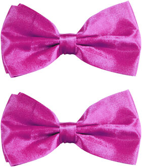 partychimp Carnaval verkleed vlinderstrikje zijdeglans - 2x - fuchsia roze - polyester - heren/dames