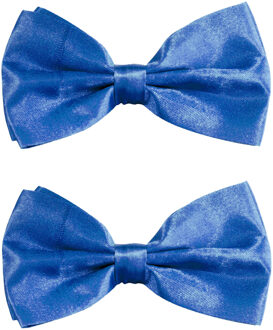 partychimp Carnaval verkleed vlinderstrikje zijdeglans - 2x - kobalt blauw - polyester - heren/dames