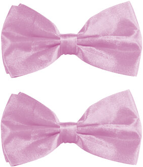 partychimp Carnaval verkleed vlinderstrikje zijdeglans - 2x - lichtroze - polyester - heren/dames