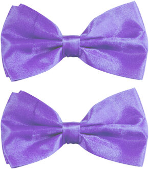 partychimp Carnaval verkleed vlinderstrikje zijdeglans - 2x - paars - polyester - heren/dames