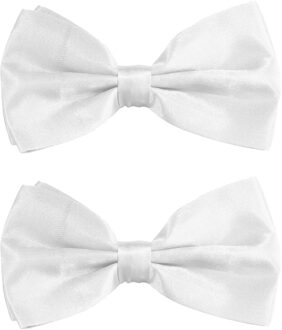 partychimp Carnaval verkleed vlinderstrikje zijdeglans - 2x - wit - polyester - heren/dames