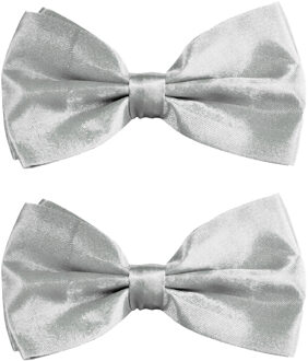 partychimp Carnaval verkleed vlinderstrikje zijdeglans - 2x - zilver - polyester - heren/dames