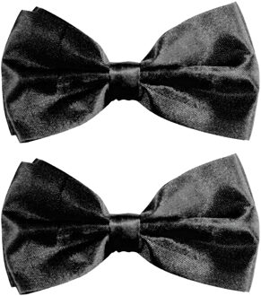 partychimp Carnaval verkleed vlinderstrikje zijdeglans - 2x - zwart - polyester - heren/dames