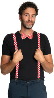 partychimp Carnaval verkleedset bretels en strik Brabant - rood/wit - volwassenen/unisex - feestkleding