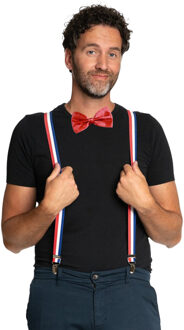 partychimp Carnaval verkleedset bretels en strik Holland - rood/wit/blauw - volwassenen/unisex - feestkleding