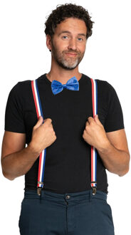 partychimp Carnaval verkleedset bretels en strik Holland - rood/wit/blauw - volwassenen/unisex - feestkleding