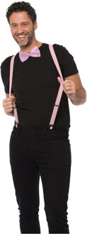 partychimp Carnaval verkleedset bretels en strik - licht roze - volwassenen/unisex - feestkleding accessoires