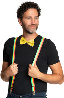 partychimp Carnaval verkleedset bretels en strik Limburg - rood/geel/groen - volwassenen/unisex - feestkleding