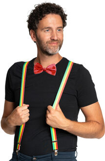 partychimp Carnaval verkleedset bretels en strik Limburg - rood/geel/groen - volwassenen/unisex - feestkleding