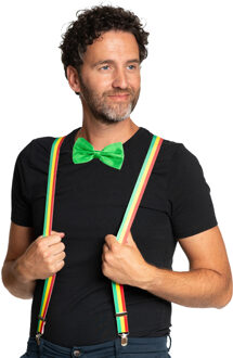 partychimp Carnaval verkleedset bretels en strik Limburg - rood/geel/groen - volwassenen/unisex - feestkleding