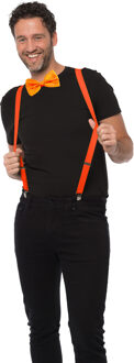 partychimp Carnaval verkleedset bretels en strik - oranje - volwassenen/unisex - feestkleding accessoires