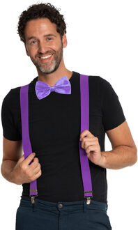 partychimp Carnaval verkleedset bretels en strik - paars - volwassenen/unisex - feestkleding accessoires