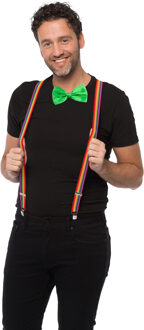 partychimp Carnaval verkleedset bretels en strik - regenboog - groen - volwassenen/unisex - feestkleding