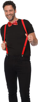 partychimp Carnaval verkleedset bretels en strik - rood - volwassenen/unisex - feestkleding accessoires