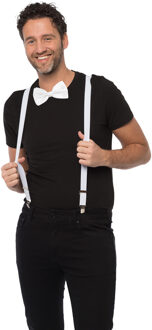 partychimp Carnaval verkleedset bretels en strik - wit - volwassenen/unisex - feestkleding accessoires