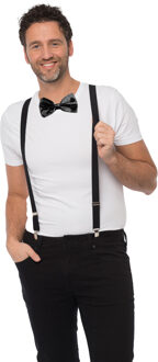 partychimp Carnaval verkleedset bretels en strik - zwart - volwassenen/unisex - feestkleding accessoires
