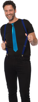 partychimp Carnaval verkleedset bretels en stropdas - donkerblauw - volwassenen/unisex - feestkleding accessoir