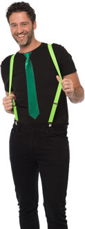 partychimp Carnaval verkleedset bretels en stropdas - groen - volwassenen/unisex - feestkleding accessoir