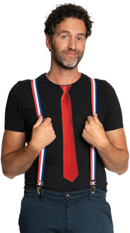 partychimp Carnaval verkleedset bretels en stropdas Holland - rood/wit/blauw - volwassenen - feestkleding
