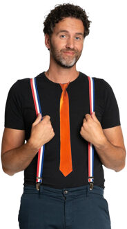 partychimp Carnaval verkleedset bretels en stropdas Holland - rood/wit/blauw - volwassenen - feestkleding