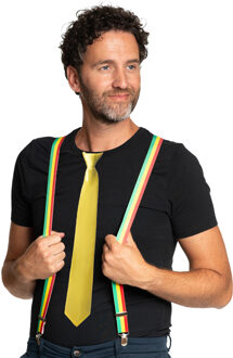 partychimp Carnaval verkleedset bretels en stropdas Limburg - rood/geel/groen - volwassenen - feestkleding