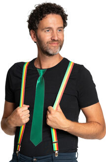 partychimp Carnaval verkleedset bretels en stropdas Limburg - rood/geel/groen - volwassenen - feestkleding