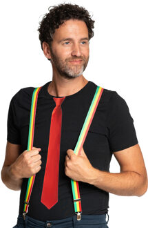 partychimp Carnaval verkleedset bretels en stropdas Limburg - rood/geel/groen - volwassenen - feestkleding