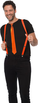 partychimp Carnaval verkleedset bretels en stropdas - oranje - volwassenen/unisex - feestkleding accessoir