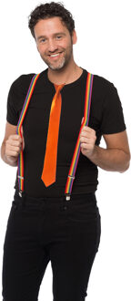 partychimp Carnaval verkleedset bretels en stropdas - regenboog - oranje - volwassenen/unisex - feestkleding