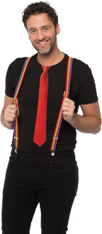 partychimp Carnaval verkleedset bretels en stropdas - regenboog - rood - volwassenen/unisex - feestkleding